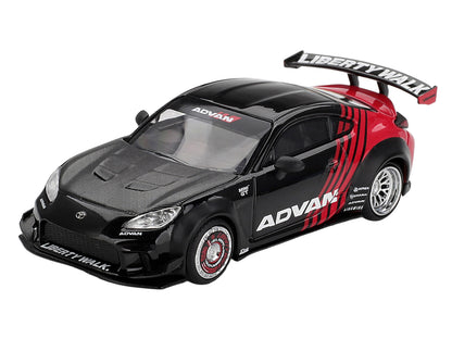 Toyota GR86 "LB-Nation - Liberty Walk" RHD (Right Hand Drive) "ADVAN" Black and Red with Carbon Hood Limited Edition 1/64 Die Cast Model Car by Mini GT