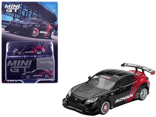 Toyota GR86 RHD Black Red Carbon Hood 1/64 Diecast Model Car - Mini GT