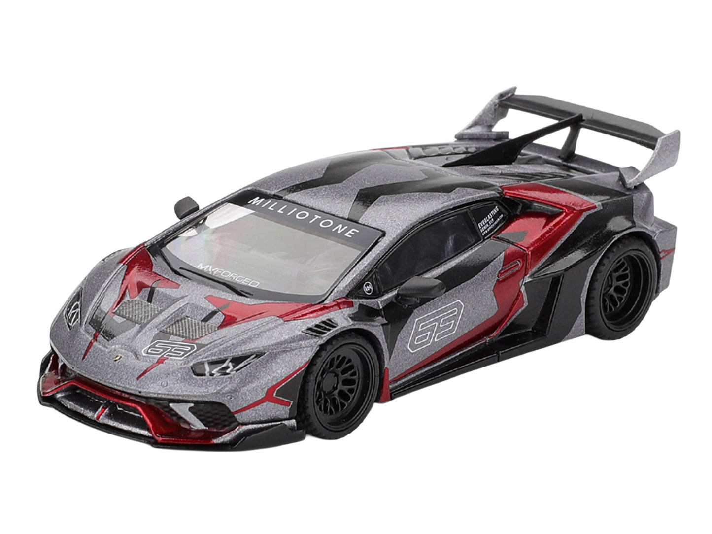 Lamborghini Huracan GT LB-WORKS "RONIN" Gray Metallic with Black and Red Graphics 1/64 T&y Diecast Model Car by Mini GT