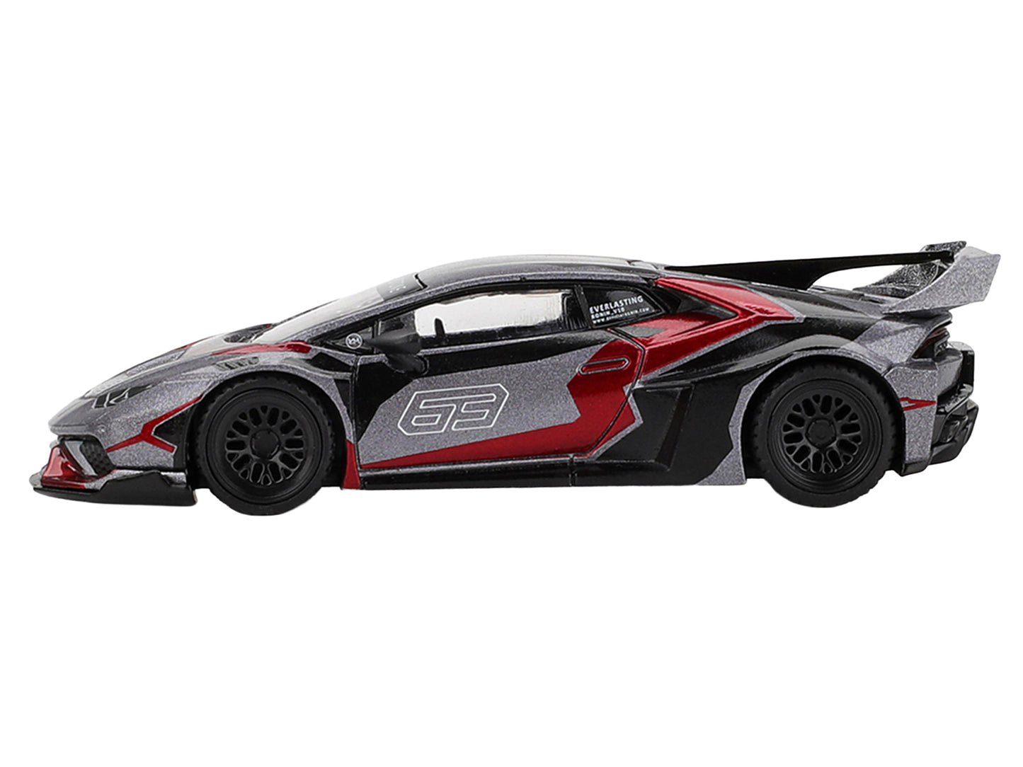 Lamborghini Huracan GT LB-WORKS "RONIN" Gray Metallic with Black and Red Graphics 1/64 T&y Diecast Model Car by Mini GT