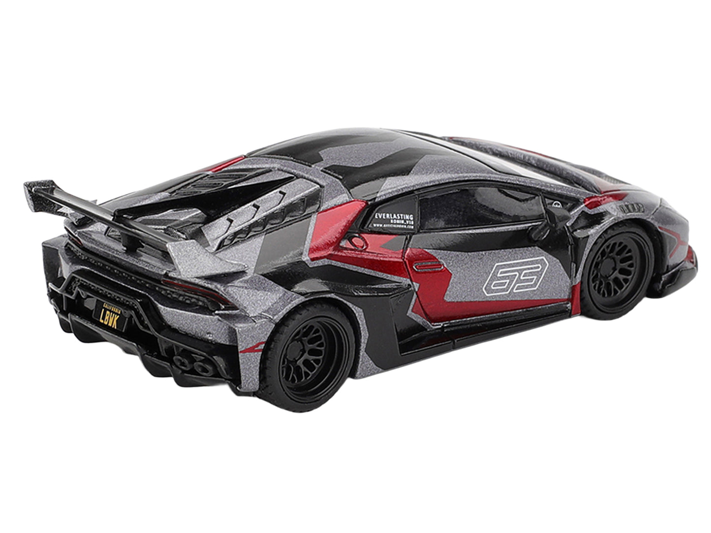 Lamborghini Huracan GT LB-WORKS "RONIN" Gray Metallic with Black and Red Graphics 1/64 T&y Diecast Model Car by Mini GT