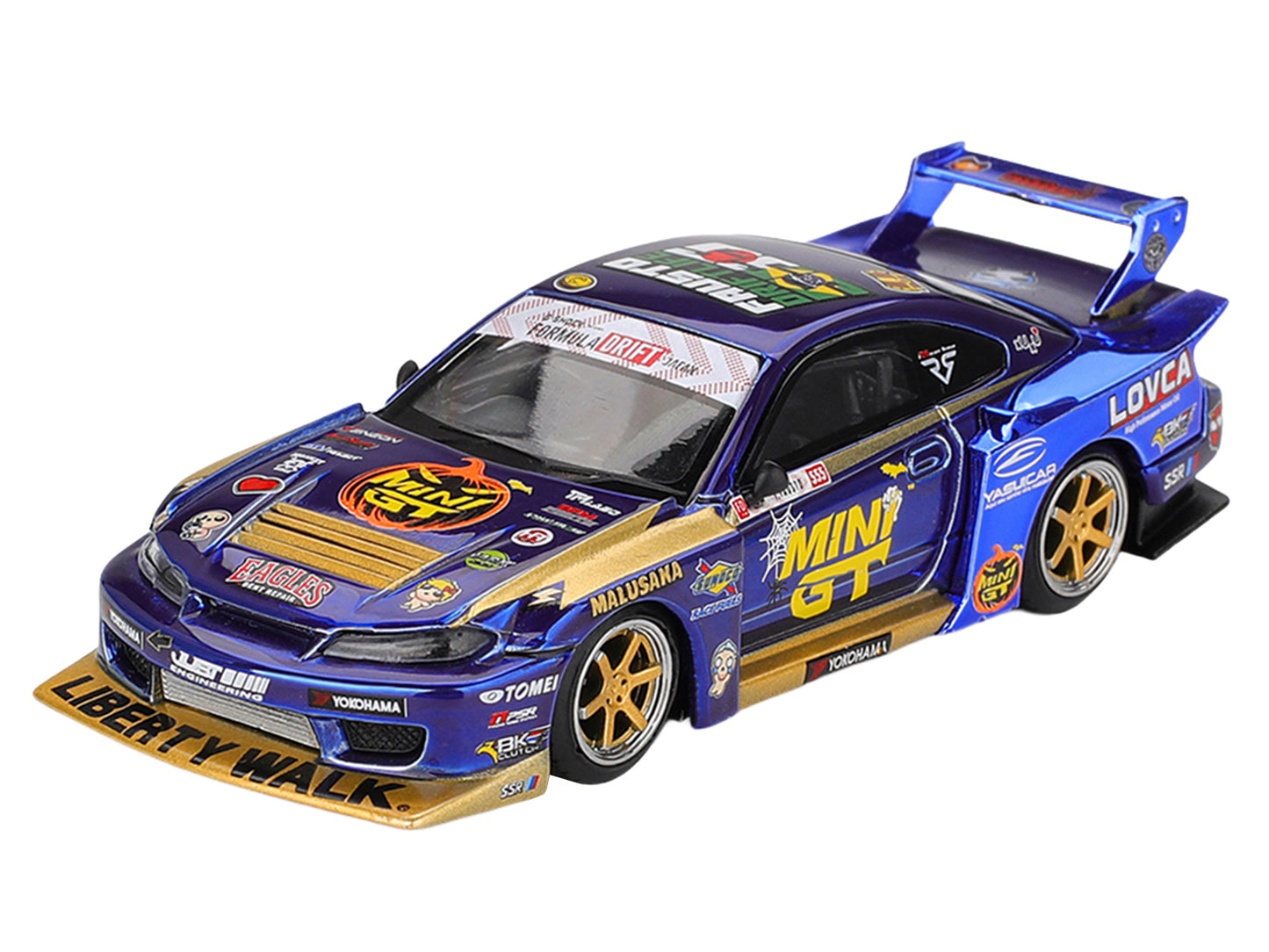 Nissan Silvia (S15) LB-Super Silhouette RHD (Right Hand Drive) #555 Yukio Fausto "Team MINI GT Liberty Walk" Halloween Special "Formula Drift Japan" (2025) Limited Edition 1/64 T&y Diecast Model Car by Mini GT