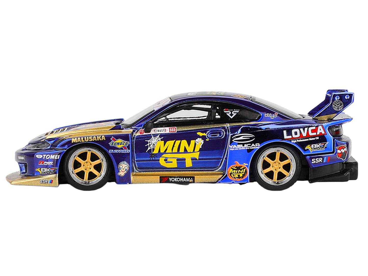 Nissan Silvia (S15) LB-Super Silhouette RHD (Right Hand Drive) #555 Yukio Fausto "Team MINI GT Liberty Walk" Halloween Special "Formula Drift Japan" (2025) Limited Edition 1/64 T&y Diecast Model Car by Mini GT