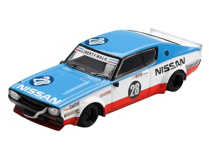Nissan Skyline Kenmeri RHD (Right Hand Drive) #28 "Liberty Walk - Nissan Racing 1975 Concept" Blue and White with Red Stripes Limited Edition 1/64 T&y Diecast Model Car by Mini GT