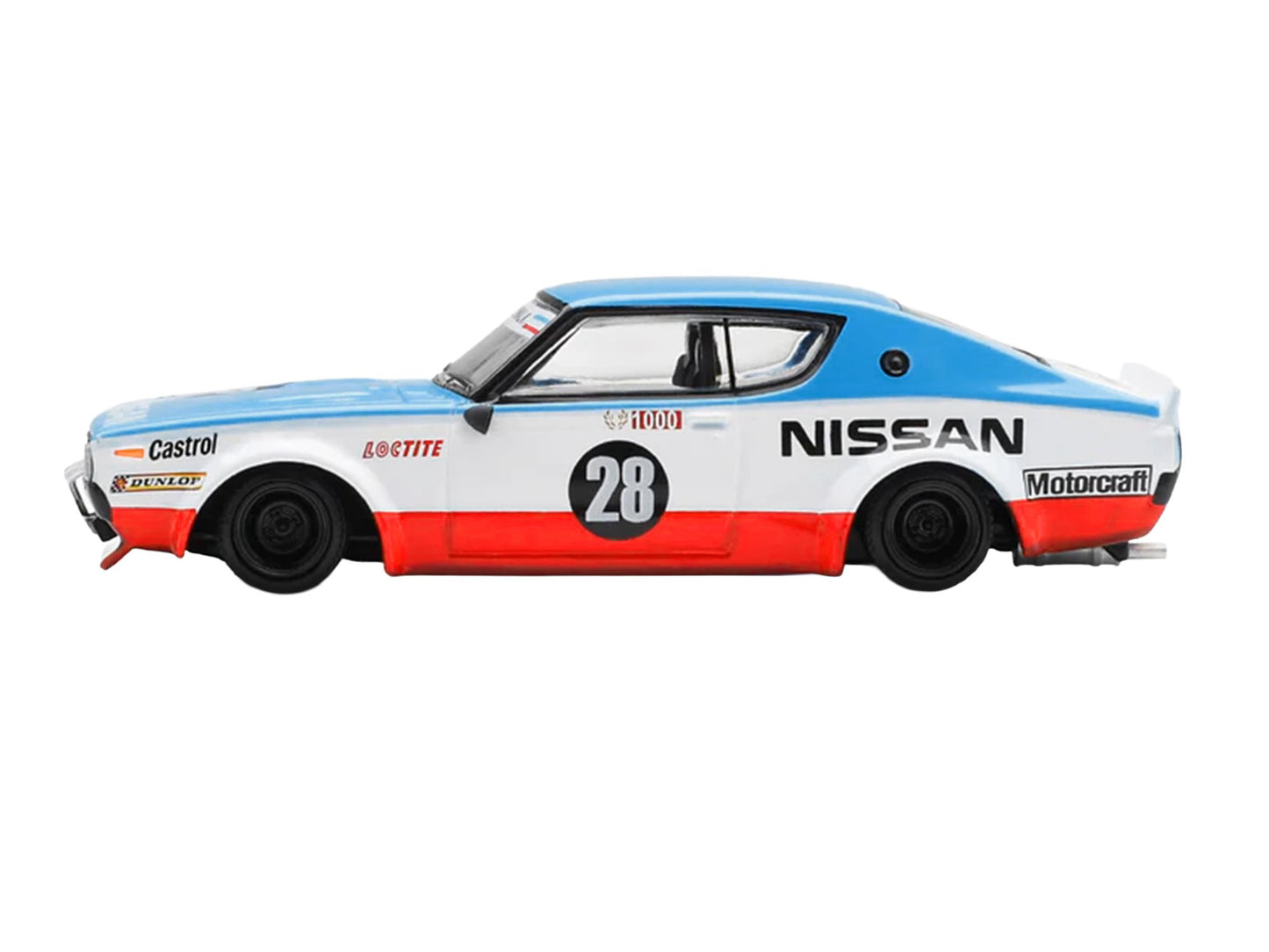 Nissan Skyline Kenmeri RHD (Right Hand Drive) #28 "Liberty Walk - Nissan Racing 1975 Concept" Blue and White with Red Stripes Limited Edition 1/64 T&y Diecast Model Car by Mini GT