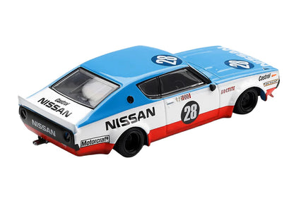 Nissan Skyline Kenmeri RHD (Right Hand Drive) #28 "Liberty Walk - Nissan Racing 1975 Concept" Blue and White with Red Stripes Limited Edition 1/64 T&y Diecast Model Car by Mini GT
