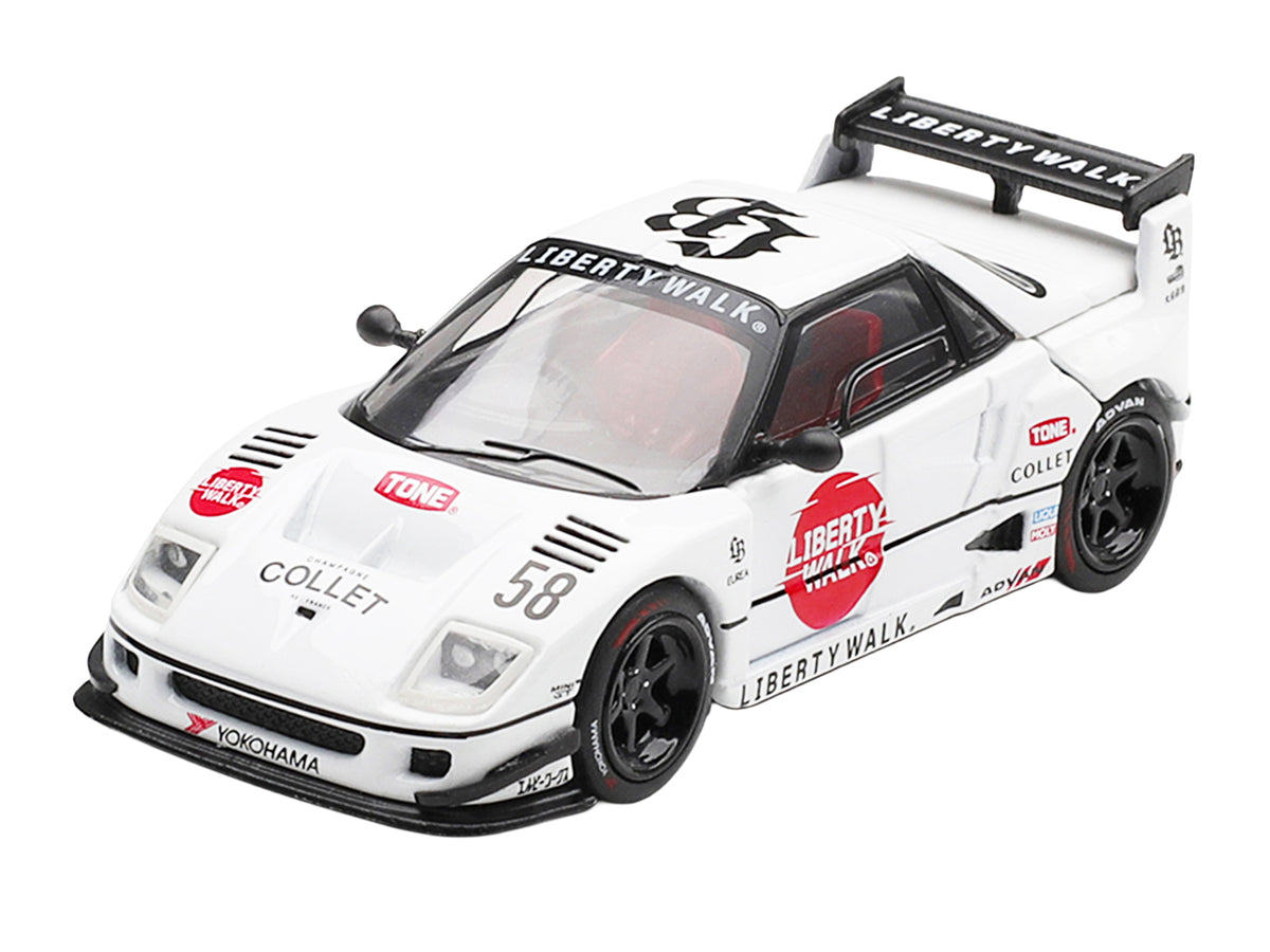 Mazda AZ-1 Liberty Walk LB40 RHD #58 White Red 1/64 Diecast Model Car - Mini GT
