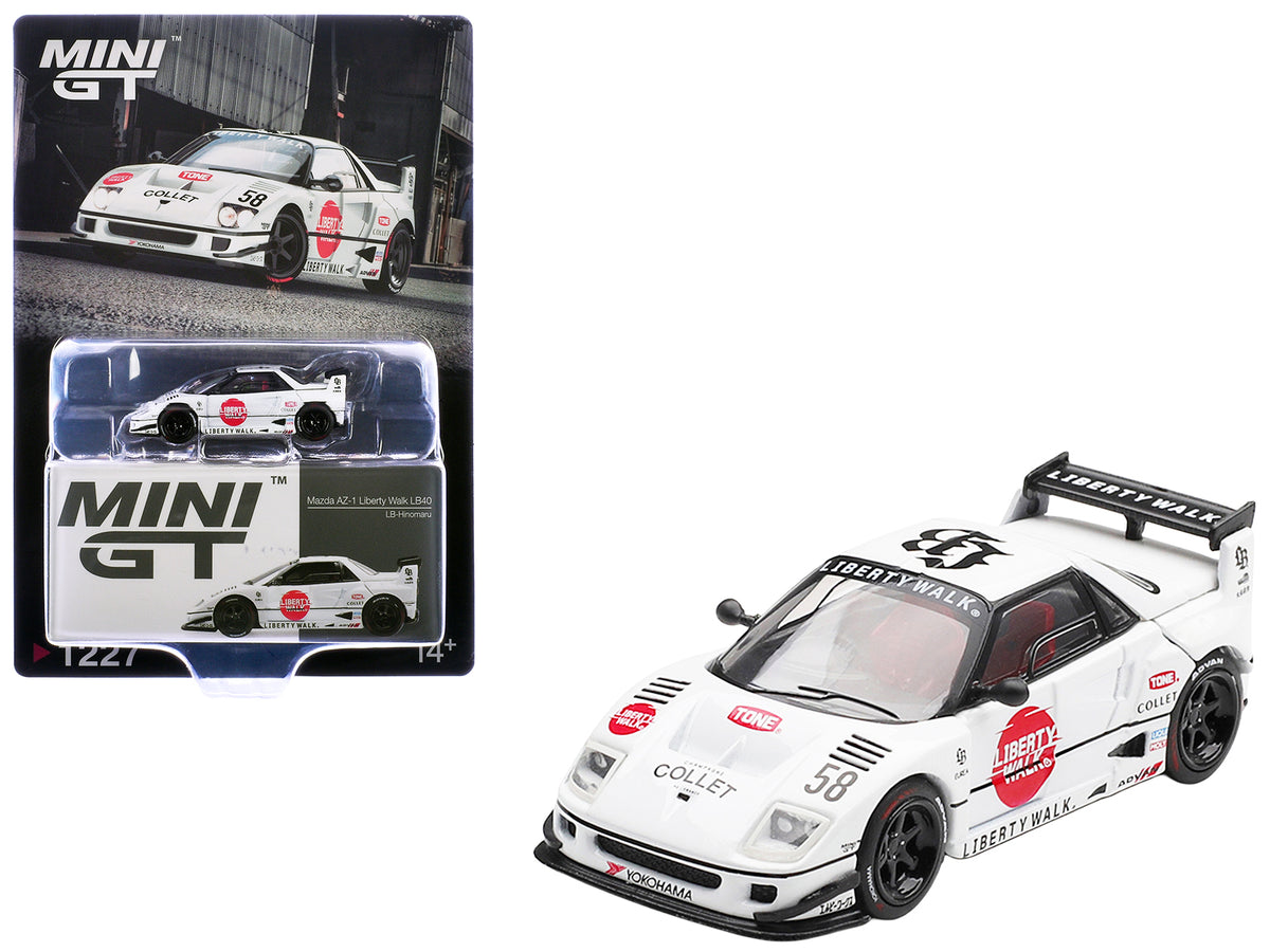 Mazda AZ-1 Liberty Walk LB40 RHD #58 White Red 1/64 Diecast Model Car - Mini GT