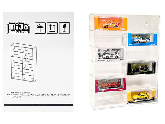 Showcase 12 Car Display Case Wall Mount Clear Back Panel Extra Space Mijo