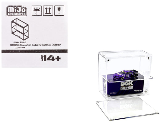 Showcase 2 Cars Desk Top Display Case with Cover "Mijo Exclusives" for 1/64 Scale Models T&y