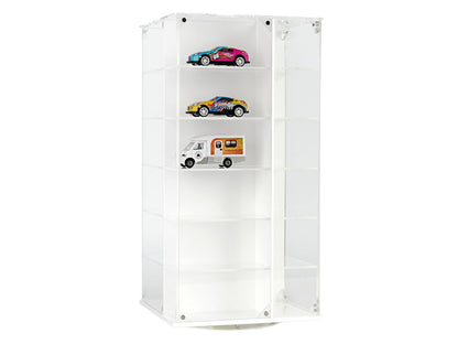 Acrylitower Showcase 24 Car Display Desktop Spinner with Cover White "Mijo Exclusives" for 1/64 Scale Models