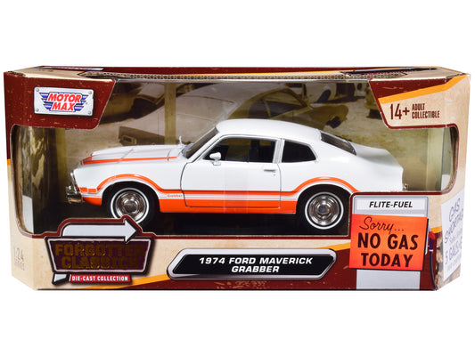 1974 Ford Maverick Grabber White with Orange Stripes "Forgotten Classics" Series 1/24 Diecast Model Car by Motormax <h2>1974 Motormax</h2> <p>High-quality perfect for collectors and enthusiasts. Featu
