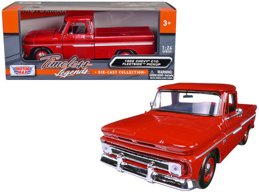 1966 Chevrolet C10 Fleetside Pickup Truck Red 1/24 Diecast Model Car by Motormax <h2>1966 Motormax</h2> <p>High-quality perfect for collectors and enthusiasts. Features detailed interior exterior craf