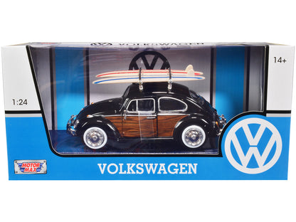 1966 Volkswagen Beetle Black Wood Panels Two 1/24 Diecast Model Car - Motormax