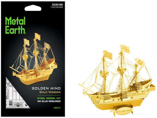 Model Kit Golden Hind Galleon Gold Version (Moderate Difficulty) Steel Model by Metal Earth T&y