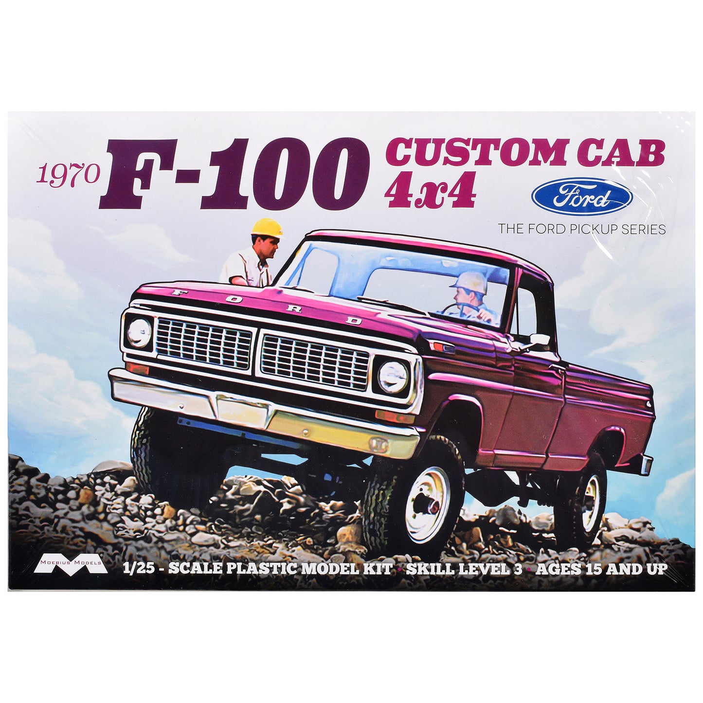Skill 3 Model Kit 1970 Ford F-100 Custom Cab 4x4 Pickup Truck 1/25 Scale Model by Moebius