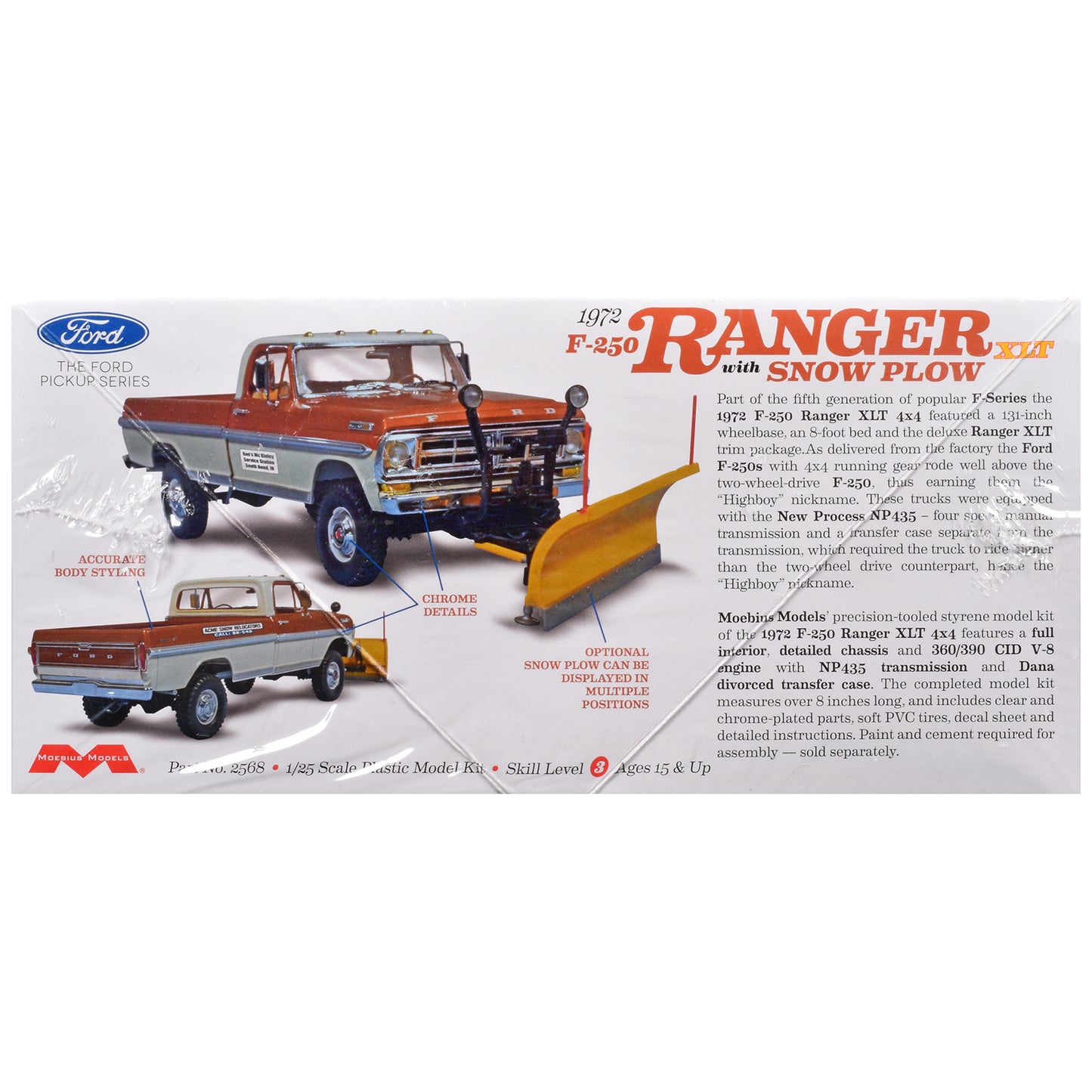 Skill 3 Model Kit 1972 Ford F-250 Ranger XLT Pickup Truck with Snow Plow 1/25 Scale Model by Moebius