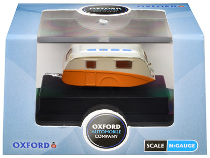 Caravan Trailer Cream and Orange 1/148 (N) Scale Diecast Model Car by Oxford Diecast