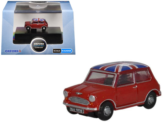 Austin Mini RHD (Right Hand Drive) Tartan Red with Union Jack Top 1/148 (N) Scale T&y Diecast Model Car by Oxford T&y Diecast