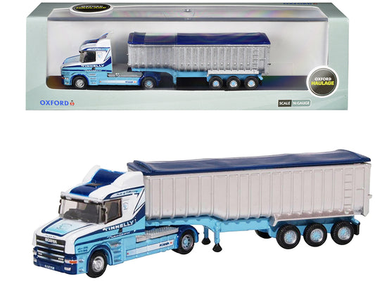 Scania T-Cab Truck RHD (Right Hand Drive) with Covered Dump Trailer "Tinnelly" White with Blue Graphics 1/148 (N) Scale T&y Diecast Model Car by Oxford T&y Diecast