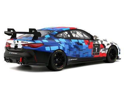 2024 BMW M4 GT4 #1 "M Motorsport Livery" Black and White with Red and Blue Graphics Limited Edition to 999 pieces Worldwide 1/18 Model Car by Otto Mobile