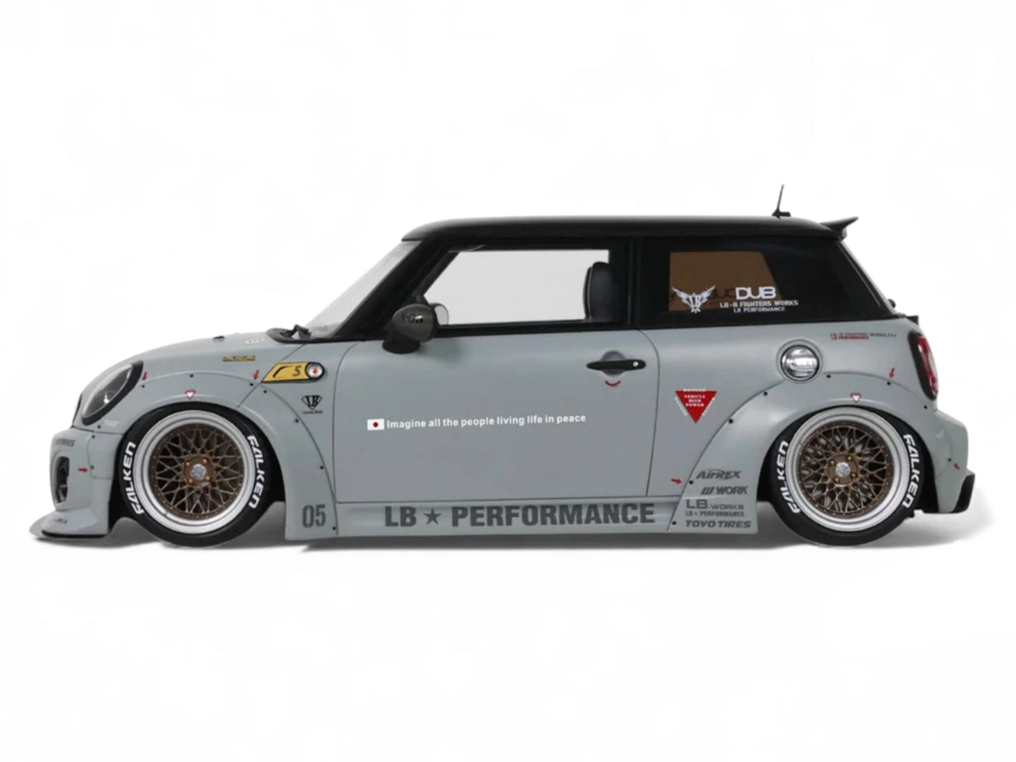 2015 Mini Cooper R56 LB-Works "LB Nation" Gray with Black Top Limited Edition to 999 pieces Worldwide 1/18 Model Car by Otto Mobile T&y