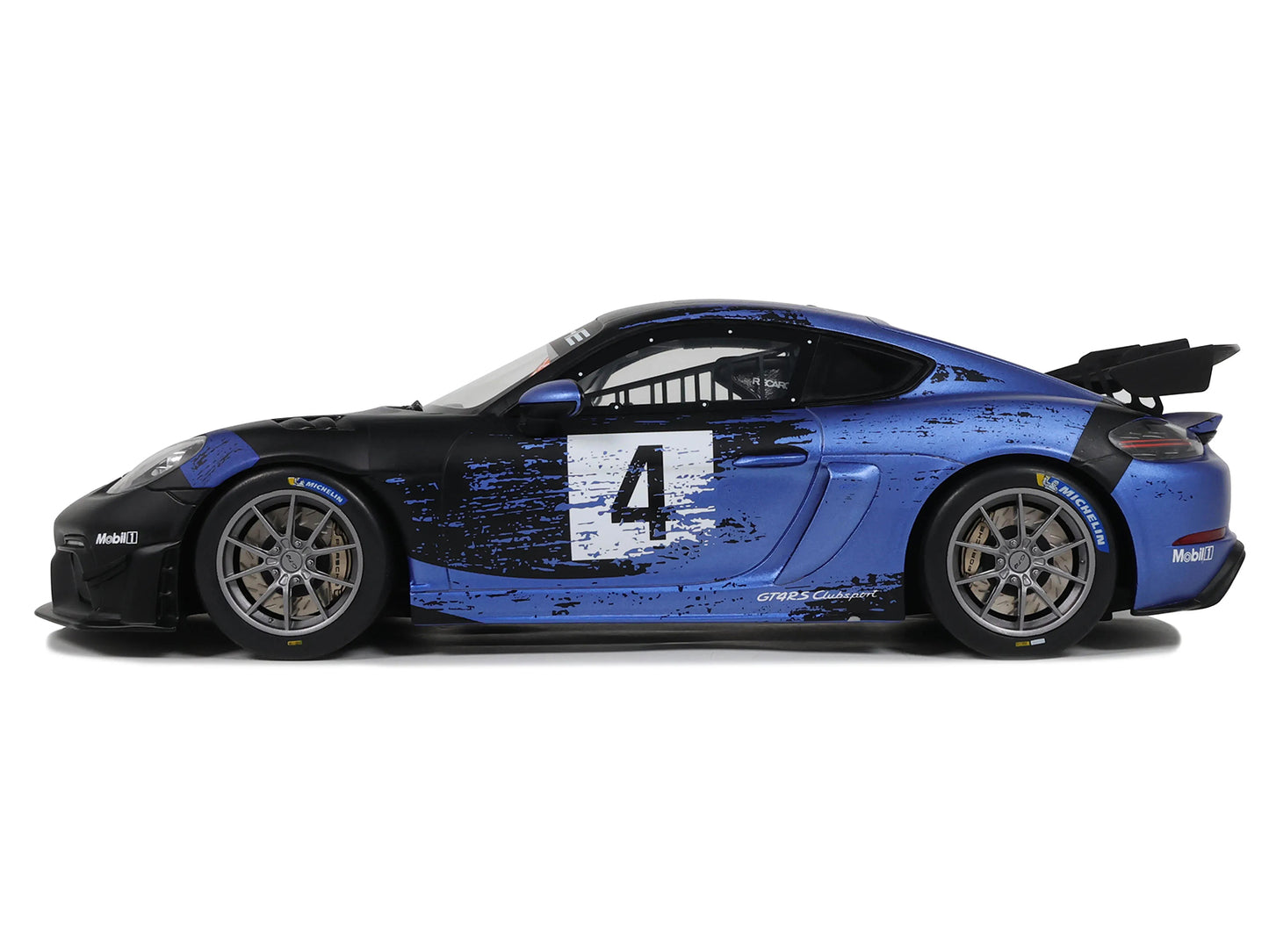 2021 Porsche Cayman 718 GT4 RS Clubsport #4 Black with Blue Graphics Limited Edition to 999 pieces Worldwide 1/18 Model Car by Otto Mobile T&y