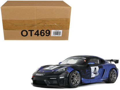 2021 Porsche Cayman 718 GT4 RS Clubsport #4 Black with Blue Graphics Limited Edition to 999 pieces Worldwide 1/18 Model Car by Otto Mobile T&y