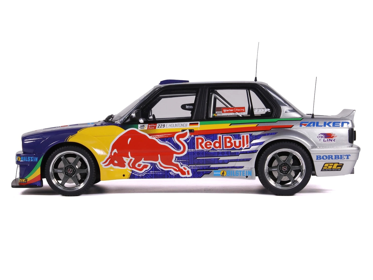 2023 BMW E30 V8 Drift "Red Bull Driftbrothers" Blue and Silver with Graphics Limited Edition to 3000 pieces Worldwide 1/18 Model Car by Otto Mobile