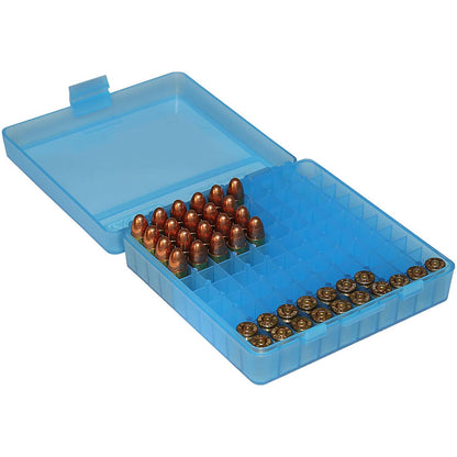 MTM Ammo Box 100 Round Flip-Top 9mm 380 ACP Clear Blue