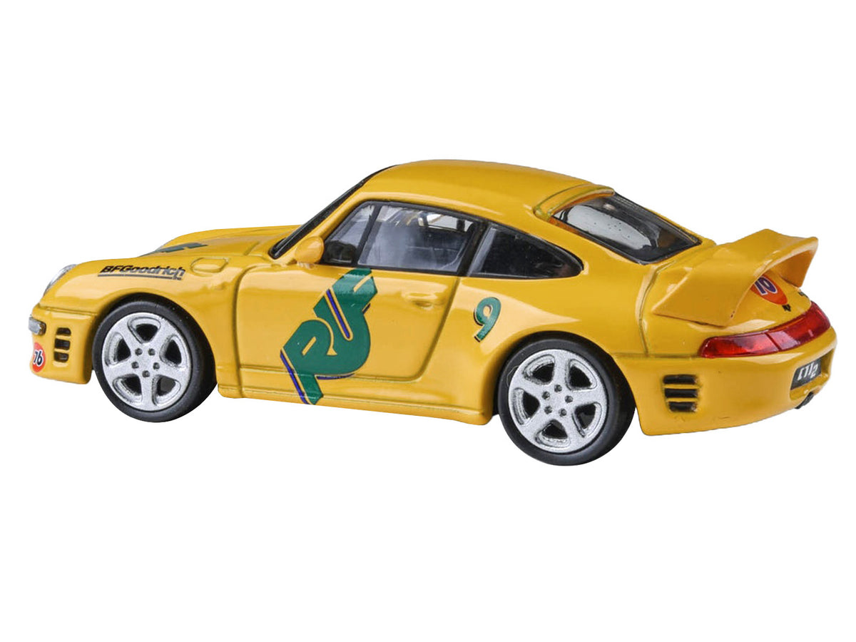 RUF CTR2 #9 Yellow Graphics 1/64 Diecast Model Car - Paragon