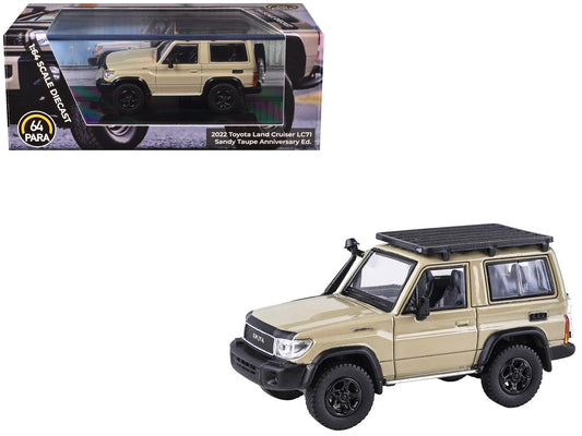 2023 T&yota Land Cruiser 71 Sandy Taupe "70th Anniversary" with Roofrack 1/64 T&y Diecast Model Car by Paragon