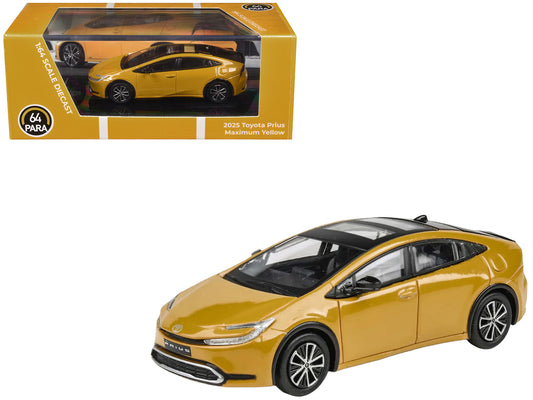 2023 T&yota Prius Maximum Yellow with Black Top and Sun Roof 1/64 T&y Diecast Model Car by Paragon Models