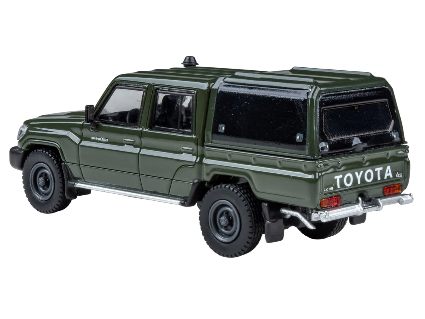 2014 Toyota Land Cruiser LC 79 with Camper Shell Military Green 1/64 Diecast Model Car by Paragon Models