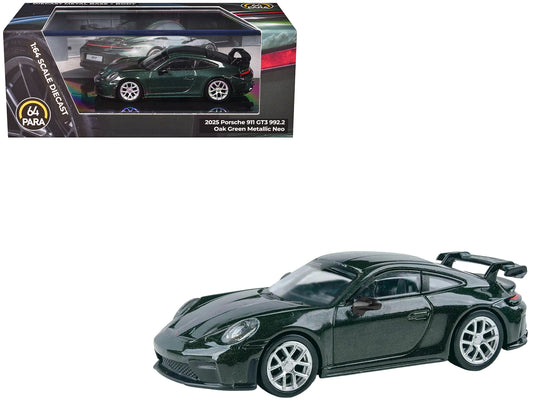 2025 Porsche 911 GT3 (992.2) Oak Green Metallic Neo with Carbon Stripe 1/64 T&y Diecast Model Car by Paragon