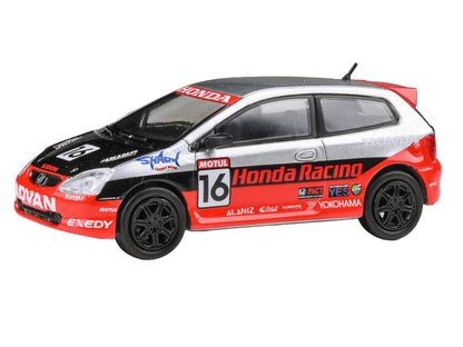 2005 Honda Civic #16 Silver Metallic Red Black 1/64 Diecast Model Car - Paragon