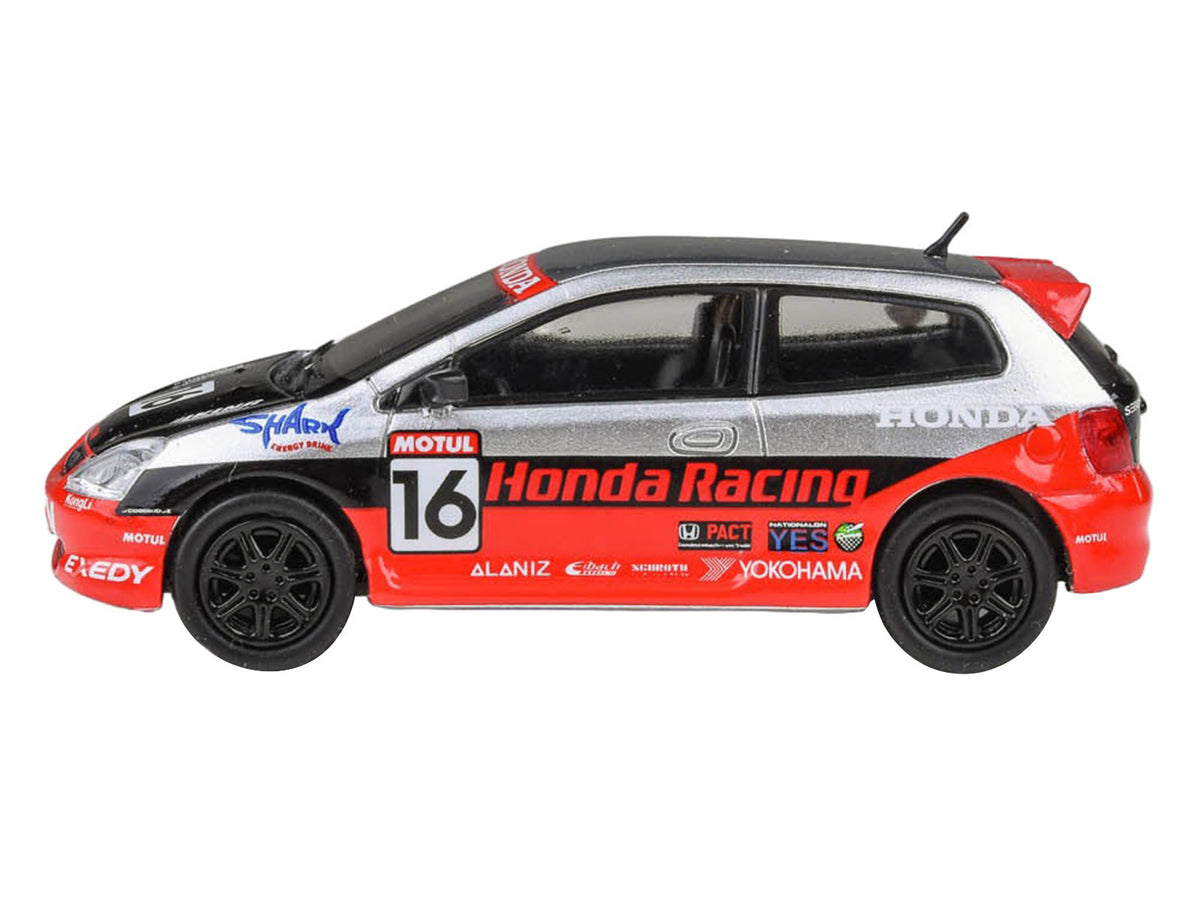 2005 Honda Civic #16 Silver Metallic Red Black 1/64 Diecast Model Car - Paragon