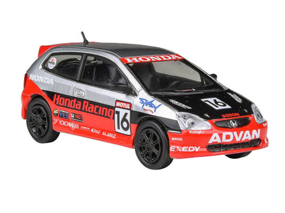 2005 Honda Civic #16 Silver Metallic Red Black 1/64 Diecast Model Car - Paragon