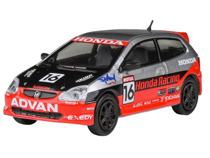 2005 Honda Civic #16 Silver Metallic Red Black 1/64 Diecast Model Car - Paragon