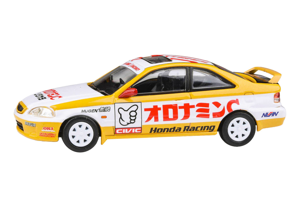 1999 Honda Civic EM1 RHD White Yellow Graphics 1/64 Diecast Model Car - Paragon