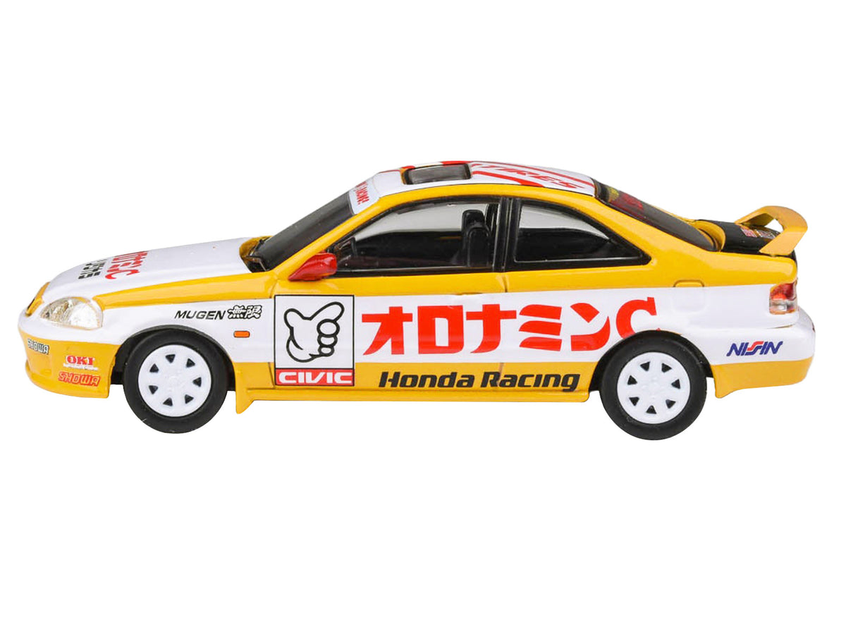 1999 Honda Civic EM1 RHD White Yellow Graphics 1/64 Diecast Model Car - Paragon