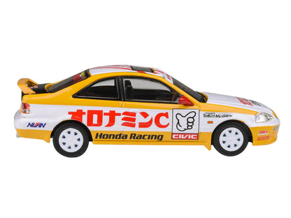 1999 Honda Civic EM1 RHD White Yellow Graphics 1/64 Diecast Model Car - Paragon