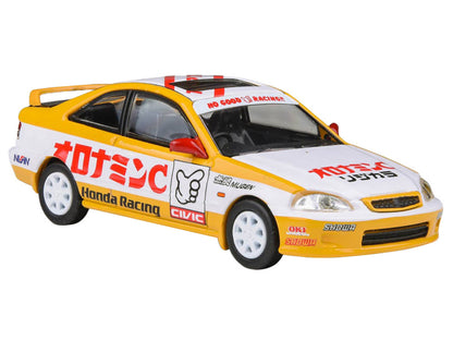 1999 Honda Civic EM1 RHD White Yellow Graphics 1/64 Diecast Model Car - Paragon