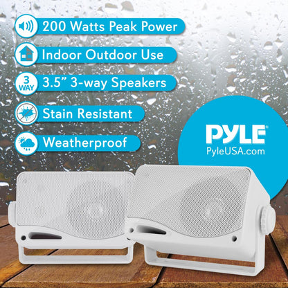 Pyle Marine 3-Way Box Speakers with 3.5” Woofer (White)