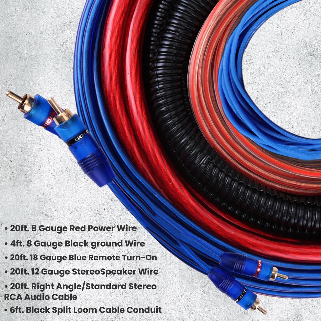 Pyle 8 Gauge Amplifier Wiring Kit Marine Grade - 1000 Watts
