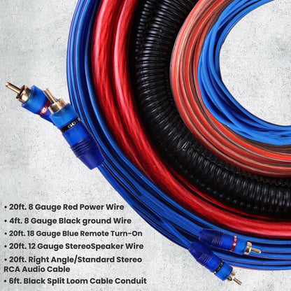 Pyle 8 Gauge Amplifier Wiring Kit Marine Grade - 1000 Watts