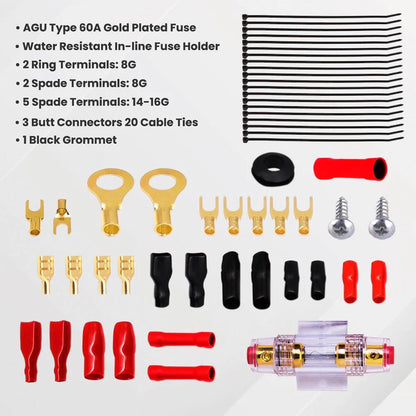 Pyle 8 Gauge Amplifier Wiring Kit Marine Grade - 1000 Watts