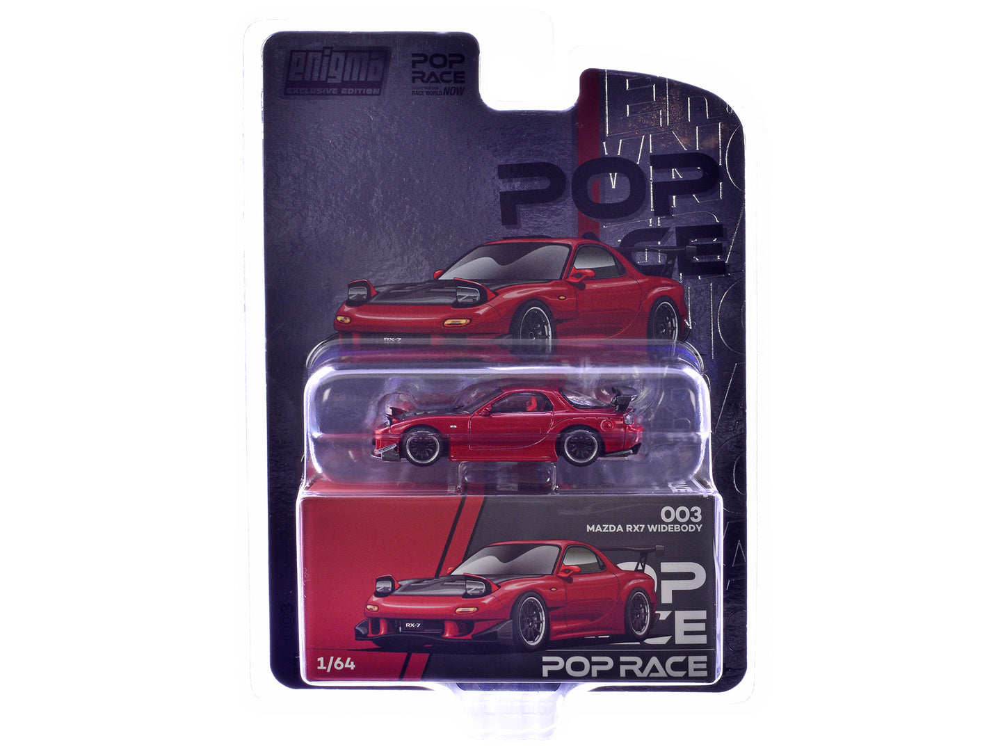 Mazda RX-7 Widebody RHD (Right Hand Drive) Red Metallic with Carbon Hood "Enigma Exclusive Edition" 1/64 T&y Diecast Model Car by Pop Race