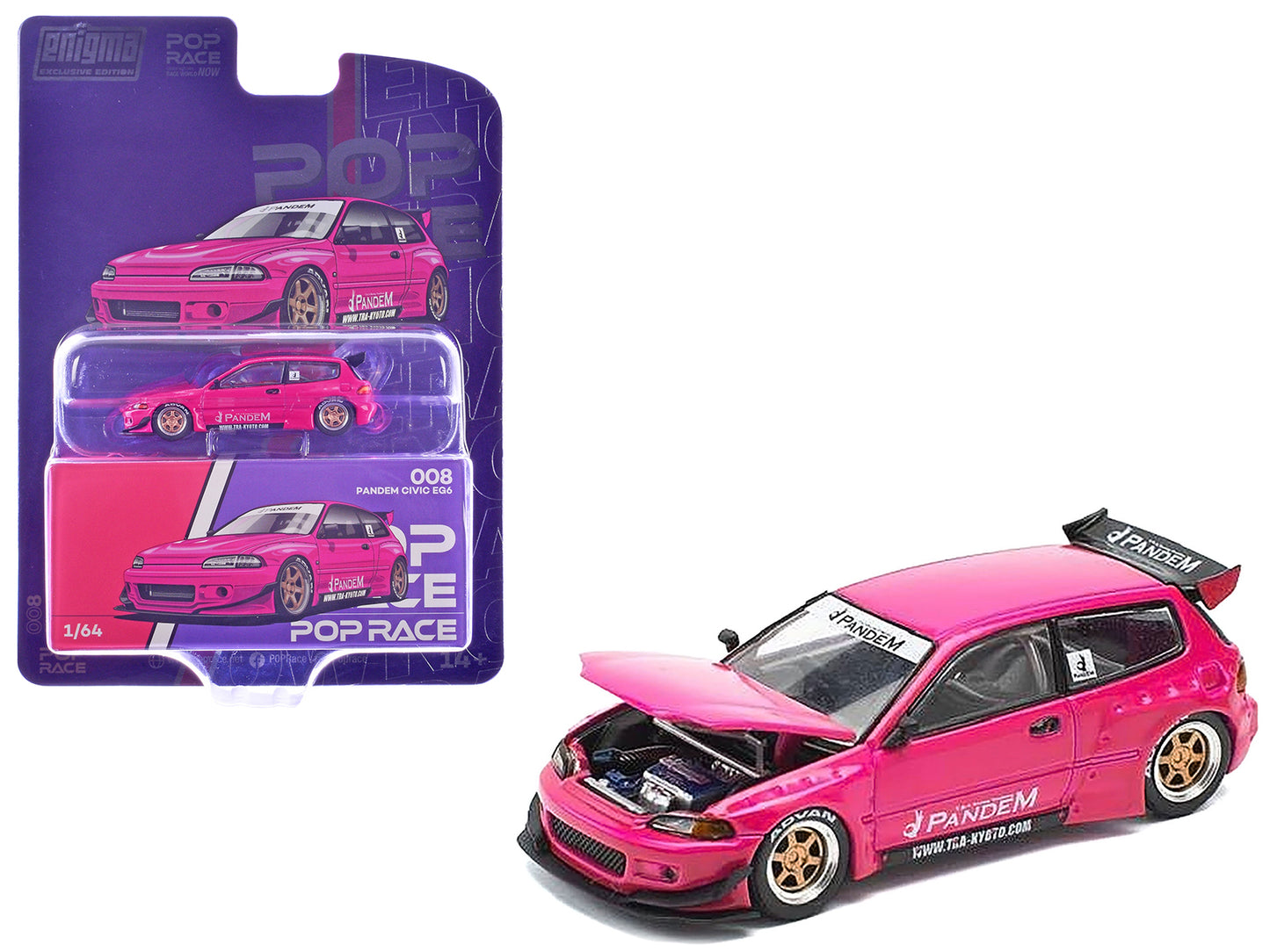Pandem Civic EG6 RHD (Right Hand Drive) Pink "Enigma Exclusive Edition" 1/64 T&y Diecast Model Car by Pop Race