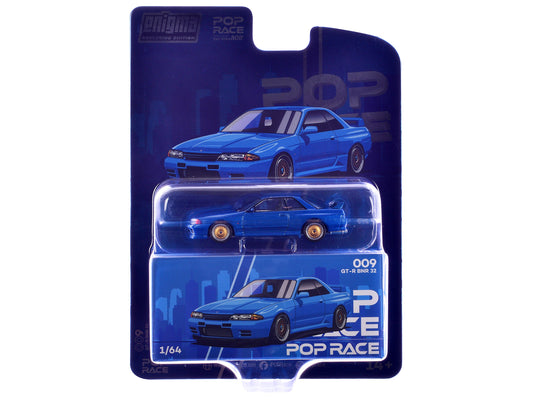 Skyline GT-R BNR32 RHD (Right Hand Drive) Blue Metallic "Enigma Exclusive Edition" 1/64 T&y Diecast Model Car by Pop Race